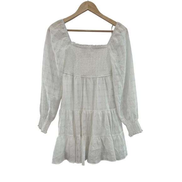 NEW Allison & Kelly White Seersucker Tiered Mini Dress XS Smocked Bodice Junior - Picture 2 of 8